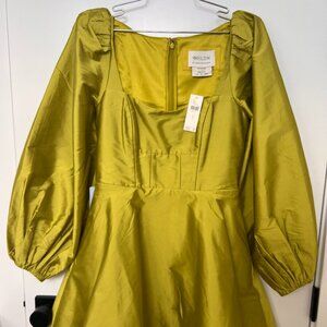 BHLDN Sage Balloon Puff-Sleeve Fit & Flare Mini Dress